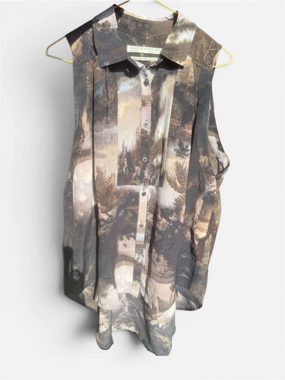 All Saints 100% Silk Button-Down, Nirvana printed in Italy, Worn once